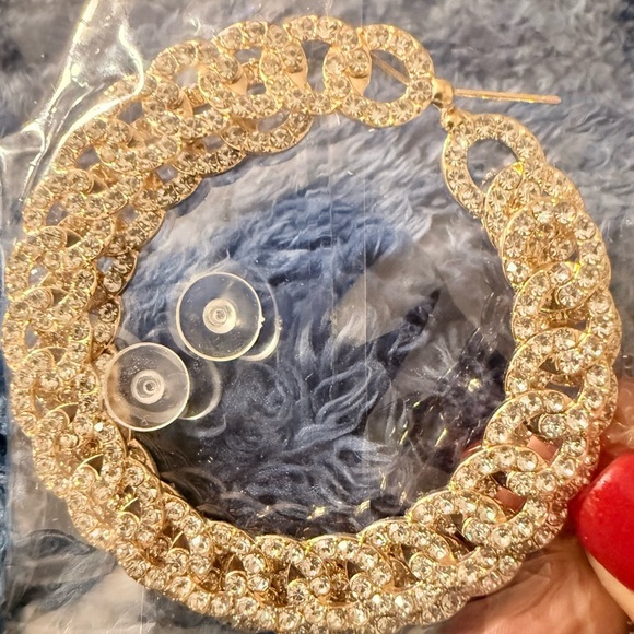 Retro Cuban Link Rhinestone Hoop Earrings (Various Colors) - Picture 9 of 9